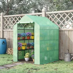 Invernadero de Jardín Tipo Caseta Invernadero de Exterior con 3 Niveles 8 Estantes Puerta Enrollable Marco de Ac... - Ogal.Es