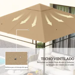 Techo de Repuesto para Cenador, 3x3 m, Cubierta de Repuesto con 8 Orificios de Drenaje, Ventilación y Protección... - Ogal.Es