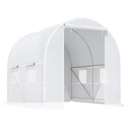 Invernadero de Túnel con Puerta Enrollable y 4 Ventanas para Cultivo Plantas Verduras 245x200x200 cm Blanco - Ogal.Es