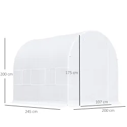 Invernadero de Túnel con Puerta Enrollable y 4 Ventanas para Cultivo Plantas Verduras 245x200x200 cm Blanco - Ogal.Es