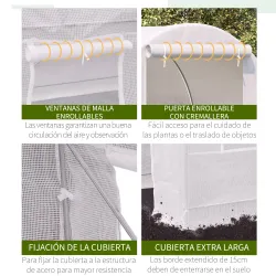 Invernadero de Túnel con Puerta Enrollable y 4 Ventanas para Cultivo Plantas Verduras 245x200x200 cm Blanco - Ogal.Es