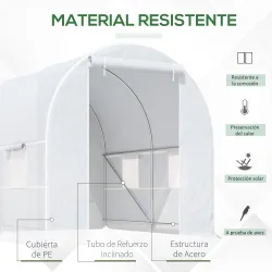Invernadero de Túnel con Puerta Enrollable y 4 Ventanas para Cultivo Plantas Verduras 245x200x200 cm Blanco - Ogal.Es