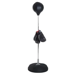 Saco de Boxeo de Pie con Altura Ajustable en 4 Niveles 126-144 cm Base Rellenable y Guantes de Boxeo Negro - Ogal.Es