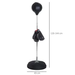 Saco de Boxeo de Pie con Altura Ajustable en 4 Niveles 126-144 cm Base Rellenable y Guantes de Boxeo Negro - Ogal.Es