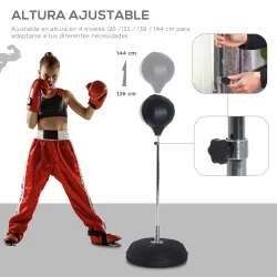 Saco de Boxeo de Pie con Altura Ajustable en 4 Niveles 126-144 cm Base Rellenable y Guantes de Boxeo Negro - Ogal.Es