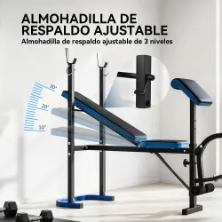 Banco de Musculación Banco de Pesas con Soporte para Barra y Respaldo Ajustable para Entrenamiento en Casa Gimna... - Ogal.Es
