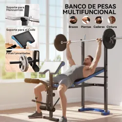 Banco de Musculación Banco de Pesas con Soporte para Barra y Respaldo Ajustable para Entrenamiento en Casa Gimna... - Ogal.Es