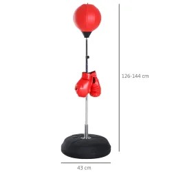 Saco de Boxeo de Pie con Altura Ajustable en 4 Niveles 126-144 cm Base Rellenable y Guantes de Boxeo Rojo y Negro - Ogal.Es