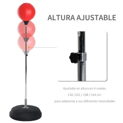 Saco de Boxeo de Pie con Altura Ajustable en 4 Niveles 126-144 cm Base Rellenable y Guantes de Boxeo Rojo y Negro - Ogal.Es