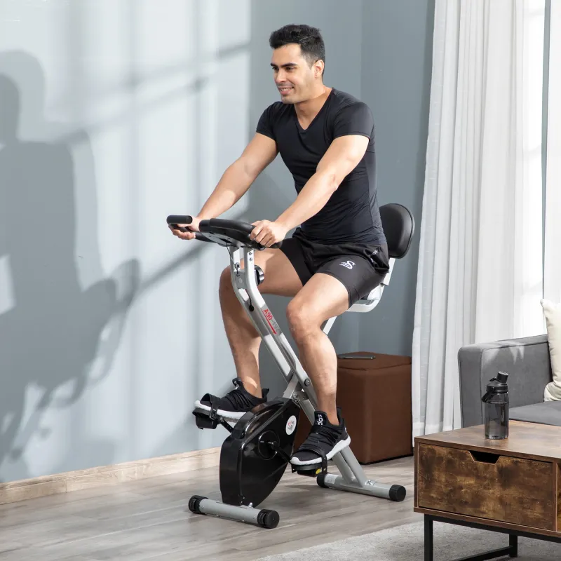 Bicicleta Estática Plegable con Respaldo 8 Niveles de Resistencia Volante Pantalla LCD Pulsómetro y Sillín Ajust... - Ogal.Es