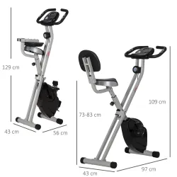 Bicicleta Estática Plegable con Respaldo 8 Niveles de Resistencia Volante Pantalla LCD Pulsómetro y Sillín Ajust... - Ogal.Es