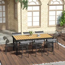 Mesa de Comedor Exterior de Aluminio, Mesa de Jardín Exterior para 8 Personas con Encimera de Listones, para Ter... - Ogal.Es