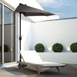 Sombrilla 269x138x236 cm Parasol de Jardín con Manivela y Forma Semicircular Tela Poliéster 180 g/m² para Exteri... - Ogal.Es