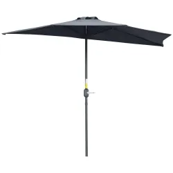 Sombrilla 269x138x236 cm Parasol de Jardín con Manivela y Forma Semicircular Tela Poliéster 180 g/m² para Exteri... - Ogal.Es