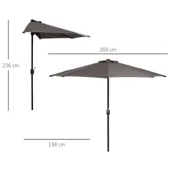 Sombrilla 269x138x236 cm Parasol de Jardín con Manivela y Forma Semicircular Tela Poliéster 180 g/m² para Exteri... - Ogal.Es