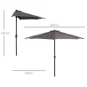 Sombrilla 269x138x236 cm Parasol de Jardín con Manivela y Forma Semicircular Tela Poliéster 180 g/m² para Exteri... - Ogal.Es