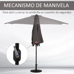 Sombrilla 269x138x236 cm Parasol de Jardín con Manivela y Forma Semicircular Tela Poliéster 180 g/m² para Exteri... - Ogal.Es