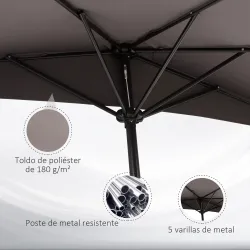 Sombrilla 269x138x236 cm Parasol de Jardín con Manivela y Forma Semicircular Tela Poliéster 180 g/m² para Exteri... - Ogal.Es