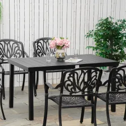 Mesa de Comedor Exterior de Aluminio, Mesa de Jardín Exterior para 6 Personas con Encimera de Listones, para Ter... - Ogal.Es