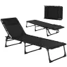 Tumbona Plegable Ajustable de 4 Posiciones con Sistema de Cordones para Exterior Marco Acero 189x58x30 cm Negro - Ogal.Es