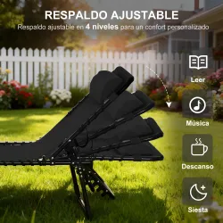 Tumbona Plegable Ajustable de 4 Posiciones con Sistema de Cordones para Exterior Marco Acero 189x58x30 cm Negro - Ogal.Es