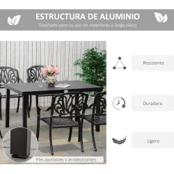 Mesa de Comedor Exterior de Aluminio, Mesa de Jardín Exterior para 6 Personas con Encimera de Listones, para Ter... - Ogal.Es