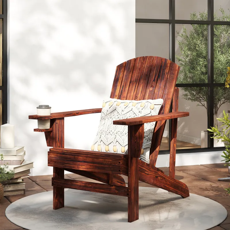 Silla Adirondack de Madera con Reposabrazos y Respaldo Alto para Terraza Balcón Exterior 72x95x93 cm Marrón - Ogal.Es