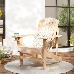 Silla Adirondack de Madera con Reposabrazos y Respaldo Alto para Terraza Balcón Exterior 72x95x93 cm Natural - Ogal.Es