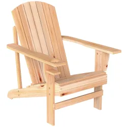 Silla Adirondack de Madera con Reposabrazos y Respaldo Alto para Terraza Balcón Exterior 72x95x93 cm Natural - Ogal.Es