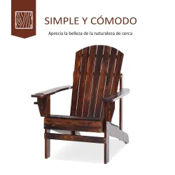 Silla Adirondack de Madera con Reposabrazos y Respaldo Alto para Terraza Balcón Exterior 72x95x93 cm Marrón - Ogal.Es