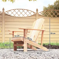 Silla Adirondack de Madera con Reposabrazos y Respaldo Alto para Terraza Balcón Exterior 72x95x93 cm Natural - Ogal.Es