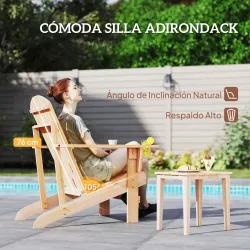 Silla Adirondack de Madera con Reposabrazos y Respaldo Alto para Terraza Balcón Exterior 72x95x93 cm Natural - Ogal.Es