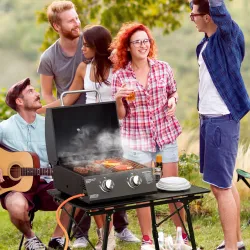 Barbacoa de Mesa a Gas Plegable con 2 Quemadores Parrilla de Gas Portátil con Tapa Acero a Carbono para Camping ... - Ogal.Es