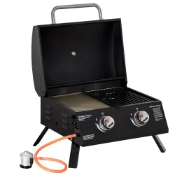 Barbacoa de Mesa a Gas Plegable con 2 Quemadores Parrilla de Gas Portátil con Tapa Acero a Carbono para Camping ... - Ogal.Es