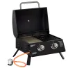 Barbacoa de Mesa a Gas Plegable con 2 Quemadores Parrilla de Gas Portátil con Tapa Acero a Carbono para Camping ... - Ogal.Es