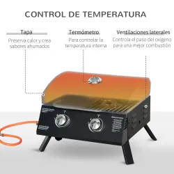 Barbacoa de Mesa a Gas Plegable con 2 Quemadores Parrilla de Gas Portátil con Tapa Acero a Carbono para Camping ... - Ogal.Es