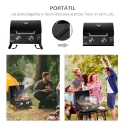 Barbacoa de Mesa a Gas Plegable con 2 Quemadores Parrilla de Gas Portátil con Tapa Acero a Carbono para Camping ... - Ogal.Es