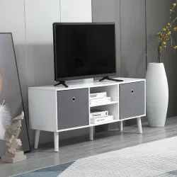 Mueble de TV para Televisores de hasta 50" con 2 Cajones de Tela y Estantes Abiertos110x29x46,5 cm Blanco y Gris - Ogal.Es