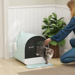 Arenero para Gatos Caja de Arena Cerrada para Gatos con Bandeja Extraíble Pala y Filtro 43x44x47 cm Verde - Ogal.Es