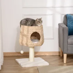 Árbol Rascador para Gatos Pequeño Altura 66 cm Torre Escalador de Gato con Cueva de Juncos Cama Superior Cojines... - Ogal.Es