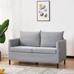 Sofá de 2 Plazas Tapizado en Lino Sintético con Cojines Acolchados Desenfundables Reposabrazos 130x67x76,5 cm Gris - Ogal.Es