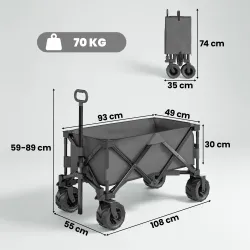Carro de Jardín Plegable Carga 70 kg con Ruedas Delanteras Giratorias 360° y Altura del Manillar Ajustable Gris ... - Ogal.Es