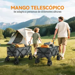Carro de Jardín Plegable Carga 70 kg con Ruedas Delanteras Giratorias 360° y Altura del Manillar Ajustable Gris ... - Ogal.Es