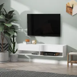 Mueble de TV para Salón de Pared con 2 Compartimentos y 2 Armarios con Puertas Abatibles para Televisión de 60 P... - Ogal.Es