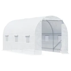 Invernadero de Túnel con Puerta Enrollable y 6 Ventanas para Cultivo Plantas Verduras 445x200x200 cm Blanco - Ogal.Es