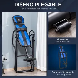 Tabla de Inversión Plegable con Ruedas Altura Ajustable 140-203 cm con Cinturón de Seguridad Carga 110kg Negro y... - Ogal.Es