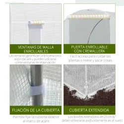 Invernadero de Túnel con Puerta Enrollable y 6 Ventanas para Cultivo Plantas Verduras 445x200x200 cm Blanco - Ogal.Es
