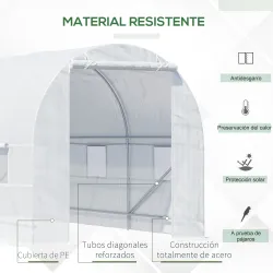 Invernadero de Túnel con Puerta Enrollable y 6 Ventanas para Cultivo Plantas Verduras 445x200x200 cm Blanco - Ogal.Es