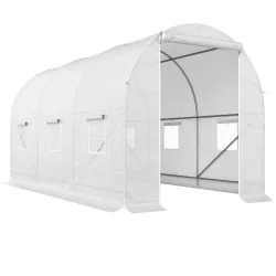 Invernadero de Túnel 3,5x2x2 m con 6 Ventanas de Malla y Puerta Enrollable con Cremallera Anti-UV Blanco - Ogal.Es