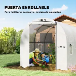 Invernadero de Túnel 3,5x2x2 m con 6 Ventanas de Malla y Puerta Enrollable con Cremallera Anti-UV Blanco - Ogal.Es